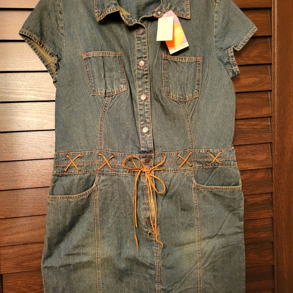 Lace up waist jean dress